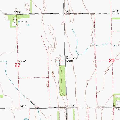 Topographic Map of Clifford Cemetery, ND