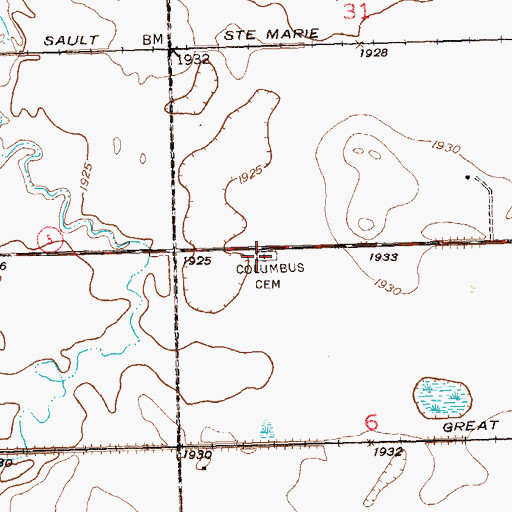 Topographic Map of Columbus Cemetery, ND