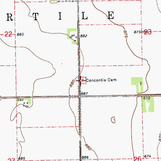 Topographic Map of Concordia Cemetery, ND