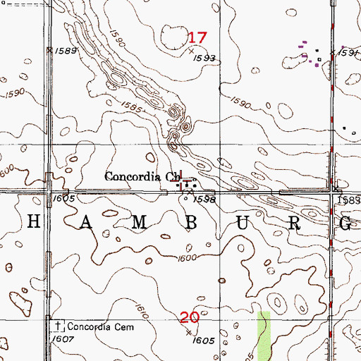 Topographic Map of Concordia Church, ND