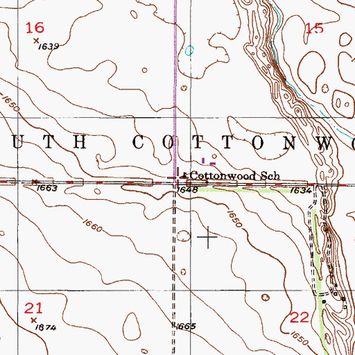 Topographic Map of Cottonwood School, ND