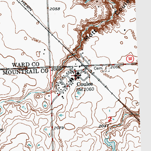 Topographic Map of Coulee, ND