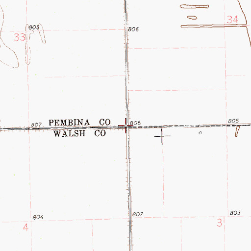 Topographic Map of County Ditch Number 55, ND