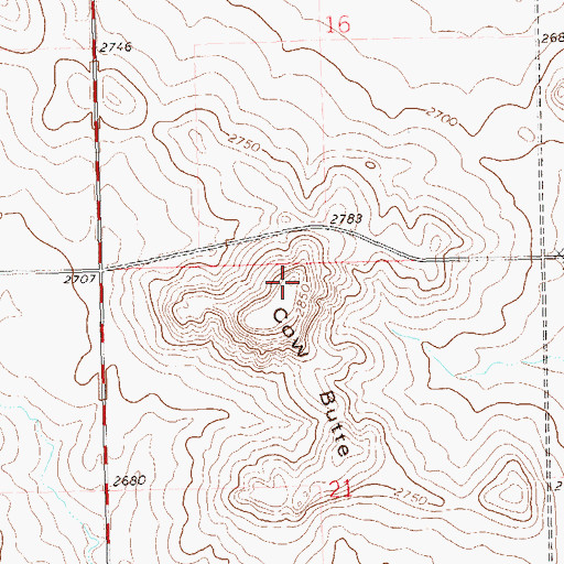 Topographic Map of Cow Butte, ND