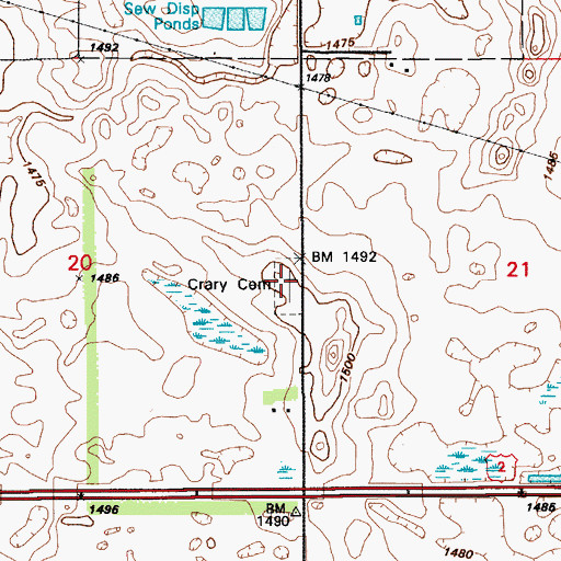Topographic Map of Crary Cemetery, ND