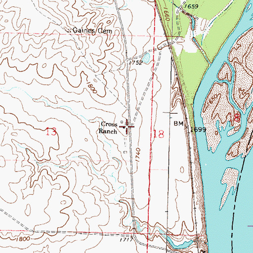 Topographic Map of Cross Ranch, ND