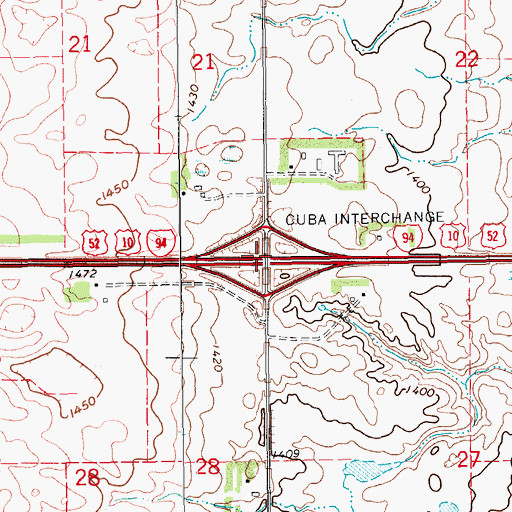 Topographic Map of Cuba Interchange, ND