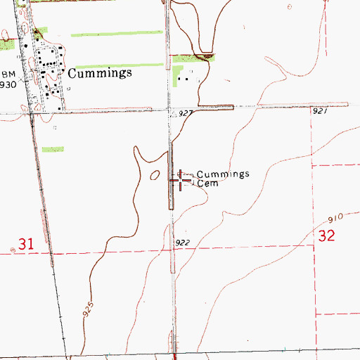 Topographic Map of Cummings Cemetery, ND