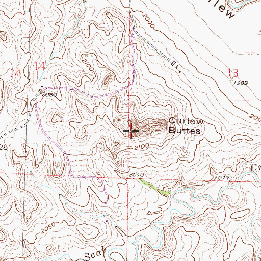 Topographic Map of Curlew Buttes, ND