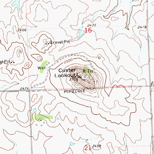 Topographic Map of Custer Lookout, ND