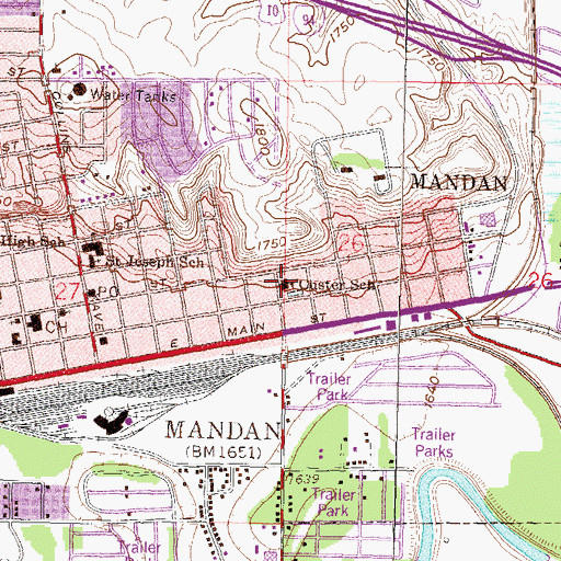 Topographic Map of Custer Elementary School, ND