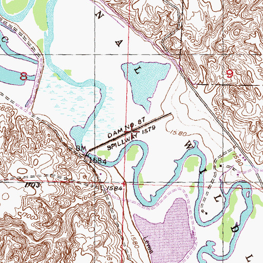 Topographic Map of Dam Number 87, ND