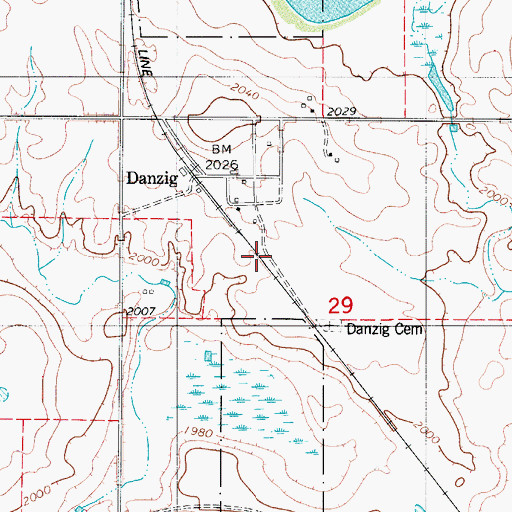 Topographic Map of Danzig, ND