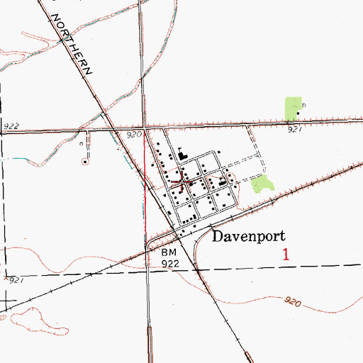Topographic Map of Davenport, ND