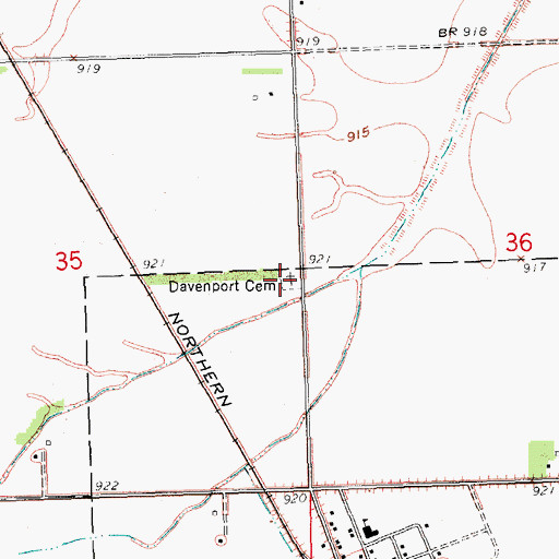 Topographic Map of Davenport Cemetery, ND
