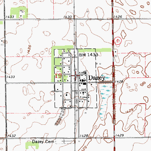Topographic Map of Dazey, ND