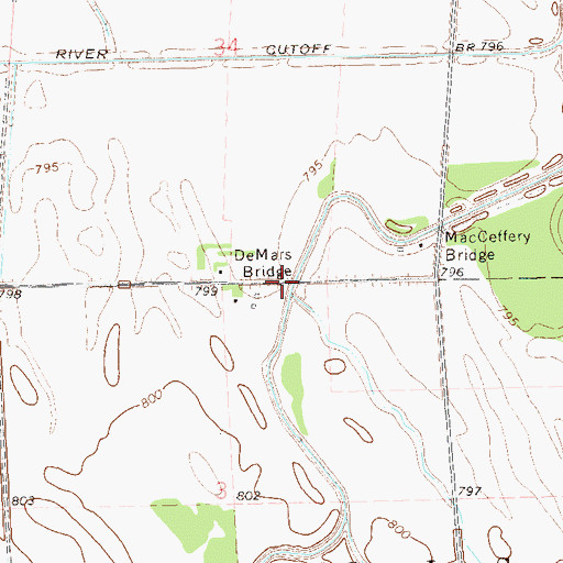 Topographic Map of DeMars Bridge, ND