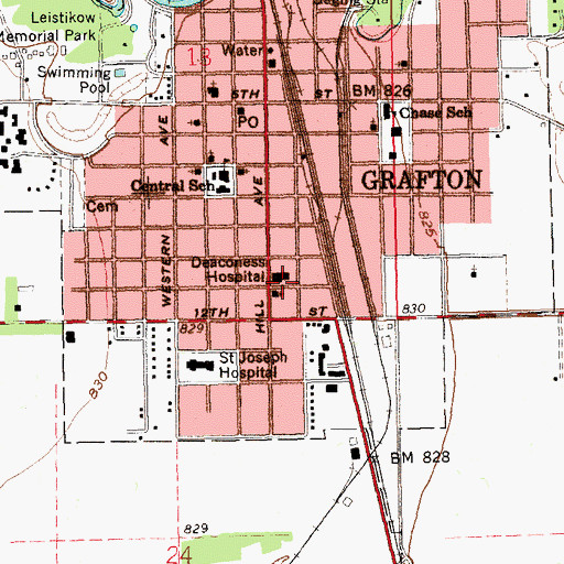 Topographic Map of Deaconess Hospital (historical), ND