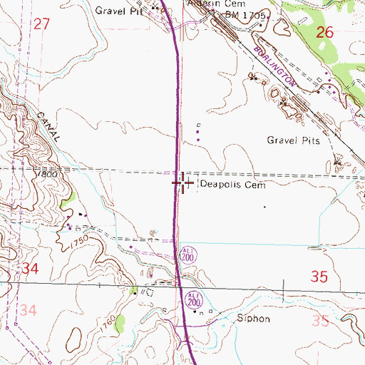 Topographic Map of Deapolis Cemetery, ND