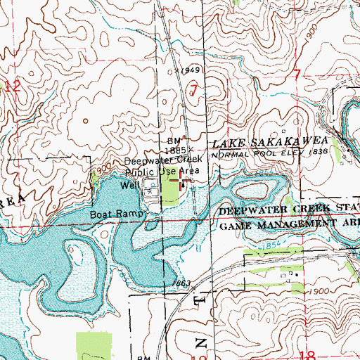 Topographic Map of Deepwater Creek Public Use Area, ND