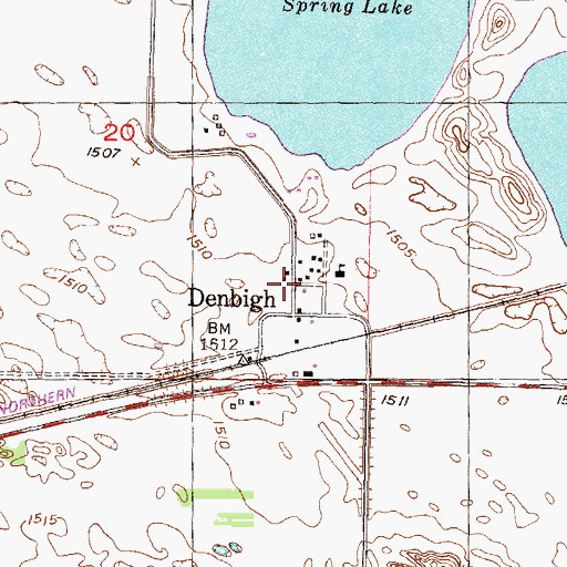 Topographic Map of Denbigh, ND