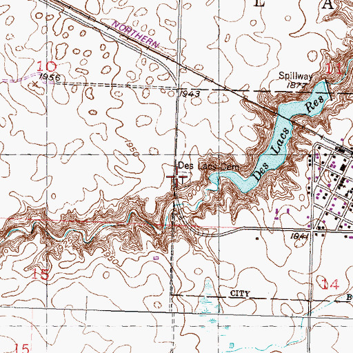Topographic Map of Des Lacs Cemetery, ND