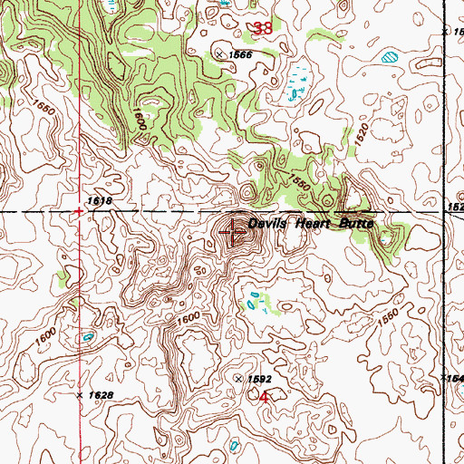 Topographic Map of Devils Heart Butte, ND