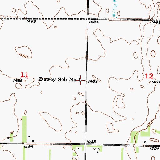 Topographic Map of Dewey School Number 1, ND