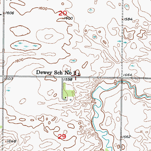 Topographic Map of Dewey School Number 2, ND