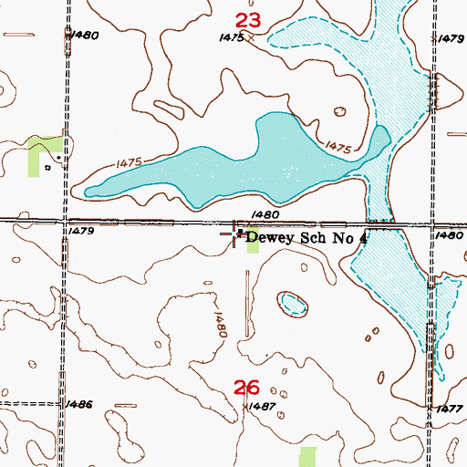 Topographic Map of Dewey School Number 4, ND