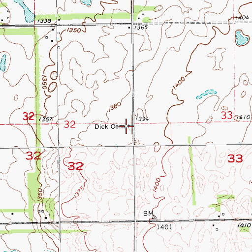 Topographic Map of Dick Cemetery, ND