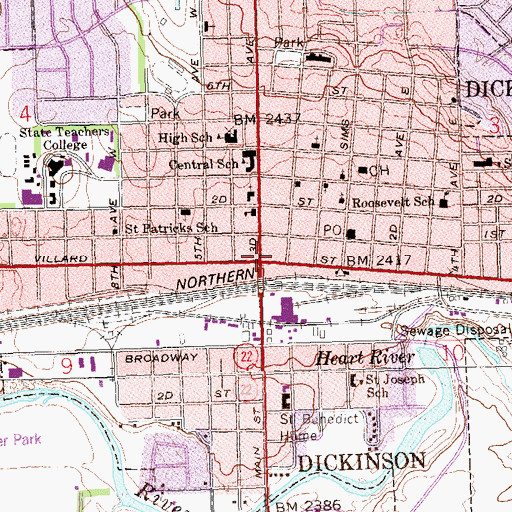Topographic Map of Dickinson, ND