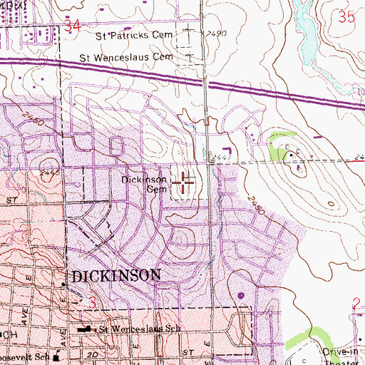 Topographic Map of Dickinson Cemetery, ND