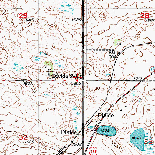 Topographic Map of Divide School, ND