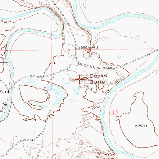 Topographic Map of Doaks Butte, ND