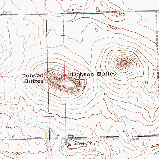 Topographic Map of Dobson Buttes, ND