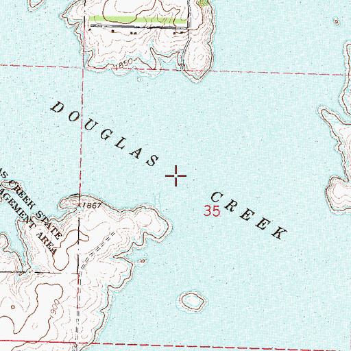 Topographic Map of Douglas Creek Bay, ND