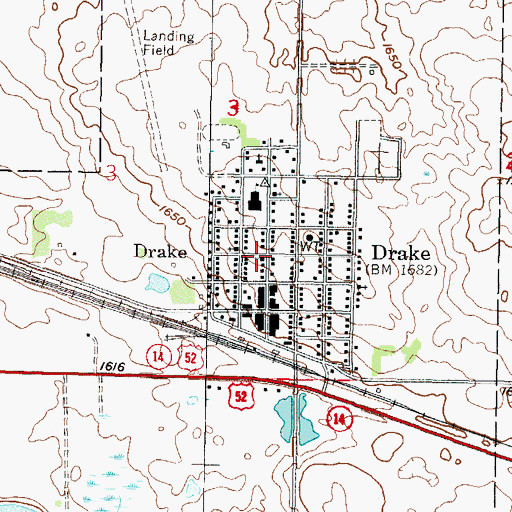 Topographic Map of Drake, ND