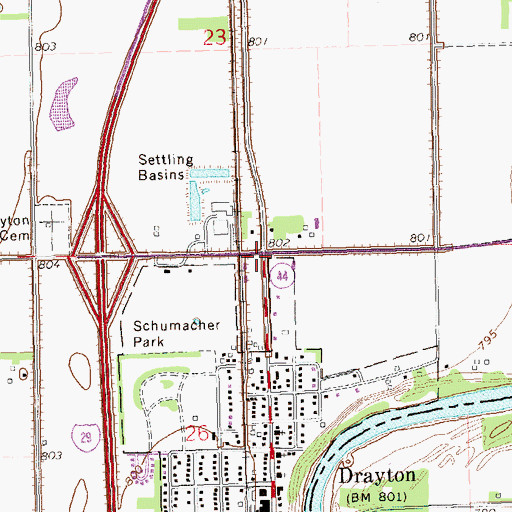Topographic Map of Drayton, ND