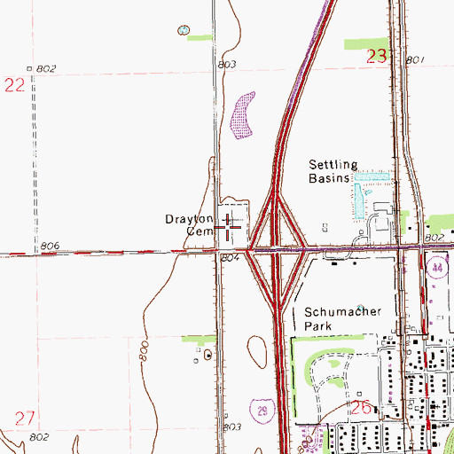 Topographic Map of Drayton Cemetery, ND