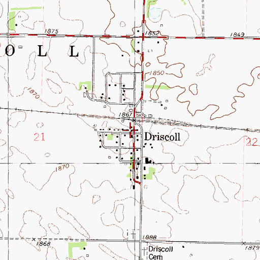 Topographic Map of Driscoll, ND