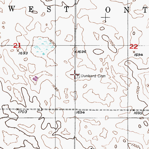Topographic Map of Dunkard Cemetery, ND