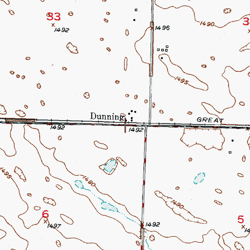 Topographic Map of Dunning, ND