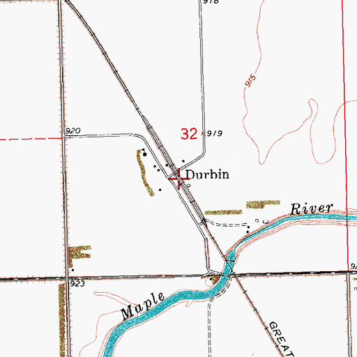 Topographic Map of Durbin, ND