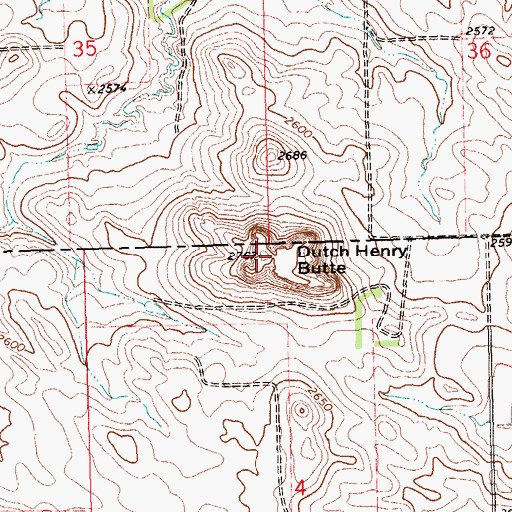 Topographic Map of Dutch Henry Butte, ND