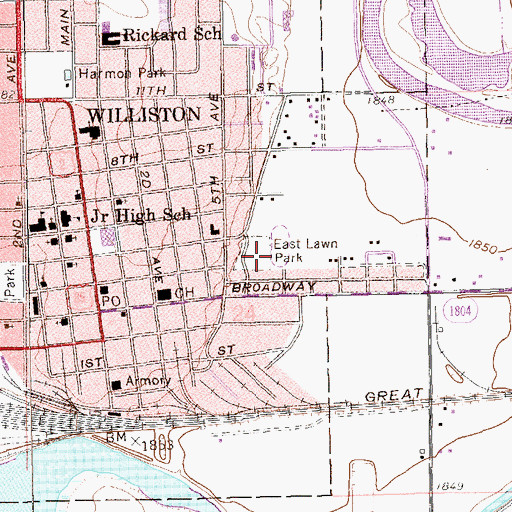 Topographic Map of East Lawn Park, ND