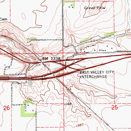Topographic Map of East Valley City Interchange, ND