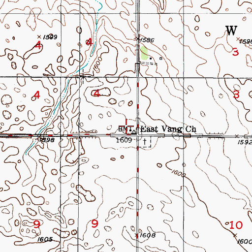 Topographic Map of East Vang Church, ND