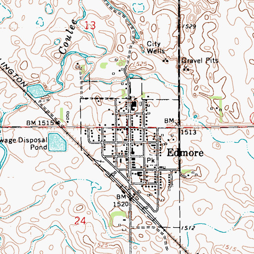 Topographic Map of Edmore, ND