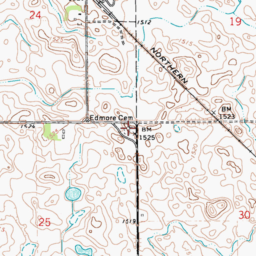 Topographic Map of Edmore Cemetery, ND